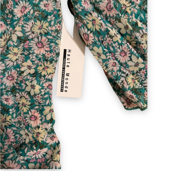 New Haute Monde Deep V-Neck Floral Blouse XL Cut Out Tie Back Bohemian Boho Top - Picture 5 of 5